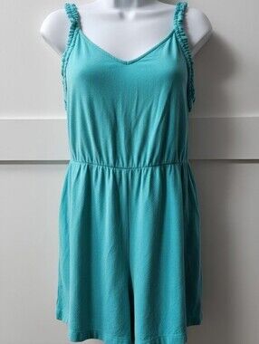 Pink Lily Teal Ruffled Strap Romper
